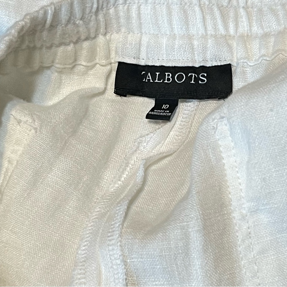 Talbots White Linen Elastic Drawstring Waist Crop… - image 8